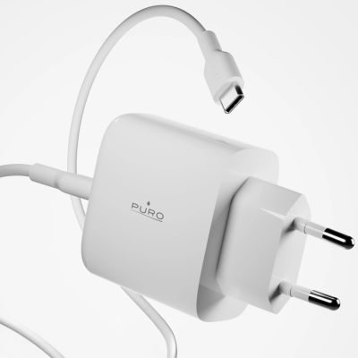 7. Ładowarka Puro Daily Prolite 45W USB-C USB-A Power Delivery z kablem USB-C - biała