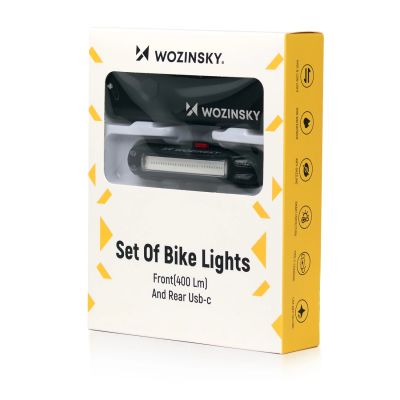 6. Zestaw lampek rowerowych Wozinsky WSBLB2 przednia (400 lm) USB-C i tylna USB micro - czarny