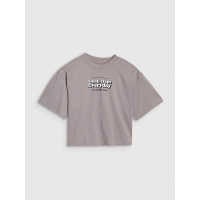 5. Crop top oversize z nadrukiem dziewczęcy 4F 4FJRSS25TTSHF2587-83S