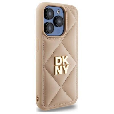 4. Etui DKNY Quilted Stack Logo na iPhone 15 Pro - beżowe