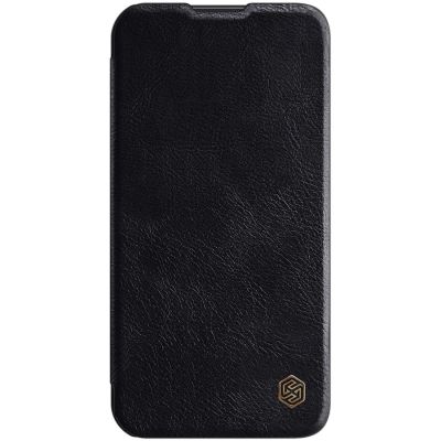 6. Nillkin Qin Leather Pro Case etui iPhone 14 Plus osłona na aparat kabura pokrowiec obudowa z klapką czarny