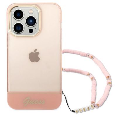 2. Etui Guess Translucent Pearl Strap na iPhone 14 Pro - różowe