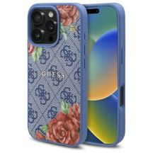 Etui Guess 4G Flowers Print MagSafe na iPhone 16 Pro Max - niebieskie