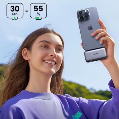 12. Powerbank Ugreen PB503 5000mAh z portem USB-C i zintegrowanym złączem USB-C - szary
