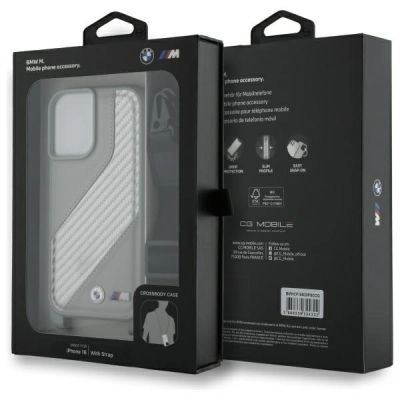 7. Etui BMW M Edition Carbon Stripe & Strap na iPhone 16 - szare