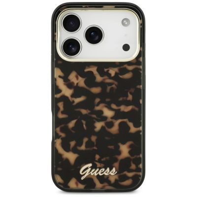 3. Etui Guess IML Script Metal MagSafe na iPhone 17 Pro - czarno-brązowe