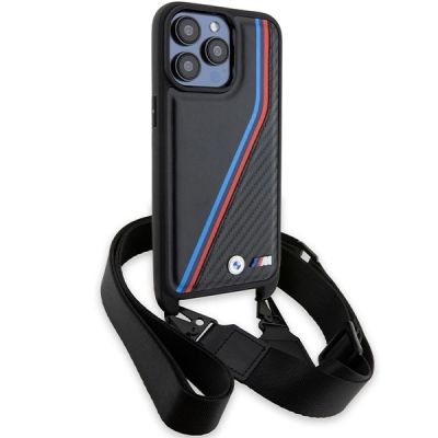 3. Etui BMW M Edition Carbon Tricolor Lines & Strap na iPhone 15 Pro Max - czarne