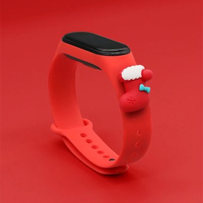 2. Opaska Strap Xmas do Xiaomi Mi Band 3 / 4 świąteczny silikonowy pasek bransoletka ze skarpetą - czerwona