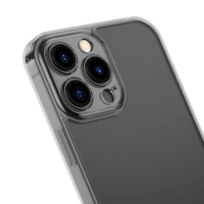 7. Baseus Frosted Glass Case etui pokrowiec do iPhone 13 Pro sztywna obudowa z żelową ramką czarny (ARWS000401)