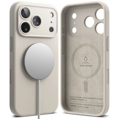 2. Etui Ringke Silicone Magnetic MagSafe na iPhone 17 Pro - beżowe