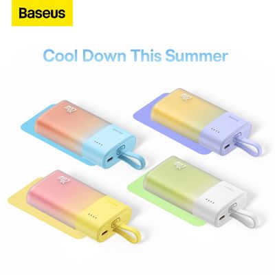 13. Powerbank Baseus Popsicle 5200mAh 20W z wbudowanym kablem Lightning (+ biały kabel Baseus Simple USB-C - USB-C 60W/20V/3A/30cm) - niebiesko-pomarańczowy