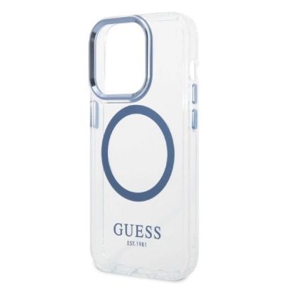 6. Etui Guess Metal Outline MagSafe na iPhone 14 Pro - niebieskie