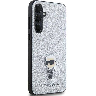 4. Etui Karl Lagerfeld Fixed Glitter Ikonik Logo Metal Pin na Samsung Galaxy A35 - srebrne