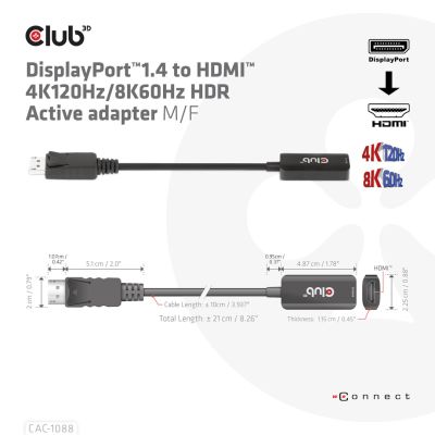 3. CLUB3D CAC-1088 adapter kablowy 0,21 m DisplayPort HDMI Czarny