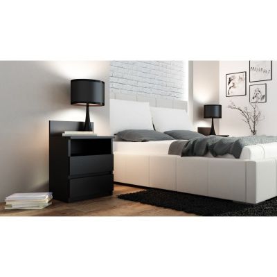 4. M1 MALWA STOLIK NOCNY 2 SZUFLADY 1 PÓŁKA CZARNA