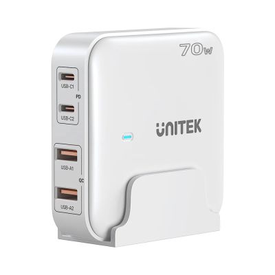 UNITEK ŁADOWARKA BIURKOWA GAN 70W 2XUSB-A 2XUSB-C BIAŁA