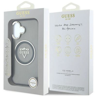 8. Etui Guess IML Metal Mountain Logo MagSafe na iPhone 16 - czarne