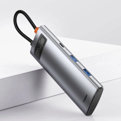 10. Baseus Metal Gleam Series multifunkcjonalny HUB USB 7w1 Typ C HDMI czytnik kart TF PD szary (WKWG020113)