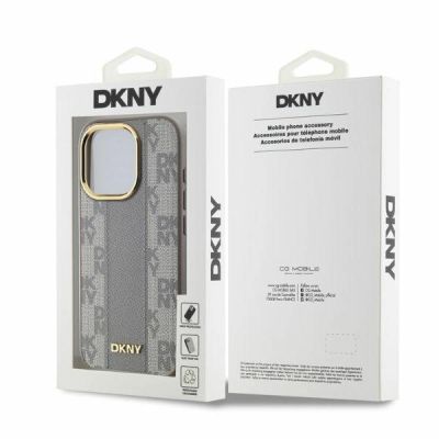 5. Etui DKNY Leather Checkered Mono Pattern MagSafe na iPhone 15 Pro - beżowe