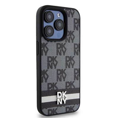 4. Etui DKNY Leather Checkered Mono Pattern & Printed Stripes na iPhone 15 Pro Max - czarne