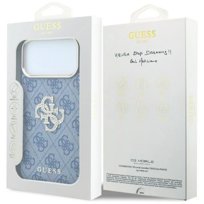 8. Etui Guess 4G & Big Strass Logo na iPhone 18 Pro Max / 17 Pro Max - niebieskie
