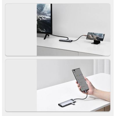 20. HUB Baseus Metal Gleam 6w1 USB-C - USB-C PD 100W 1x HDMI 4K 30Hz 3x USB-A 3.2 1x RJ45 - szary