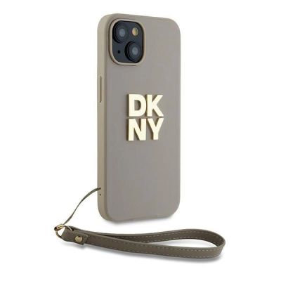3. Etui DKNY Wrist Strap Stock Logo na iPhone 15 Plus - beżowe