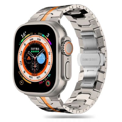Bransoleta Tech-Protect Stainless Line na Apple Watch 4 / 5 / 6 / 7 / 8 / 9 / SE / Ultra 1 / 2 (42/44/45/49 mm) - tytanowo-pomarańczowa