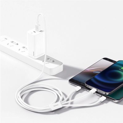 8. Baseus Superior 3w1 kabel USB - Lightning / USB Typ C / micro USB 3,5 A 1,5 m Biały (CAMLTYS-02)