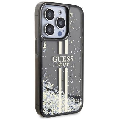 4. Etui Guess Liquid Glitter Gold Stripes na iPhone 15 Pro - czarne