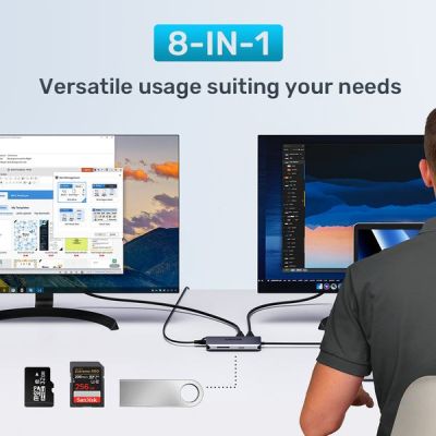 8. UNITEK AKTYWNY HUB USB-C 2X HDMI, CZYTNIK SD, 4K, RJ-45, PD 100W, 5 GBPS