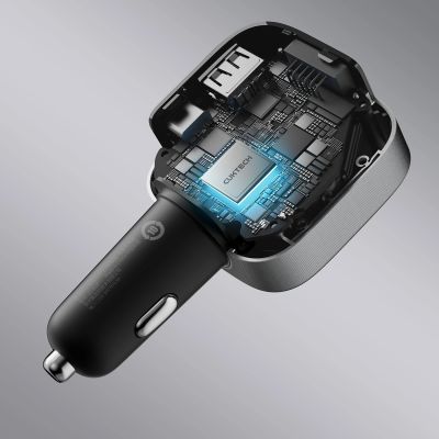 8. Ładowarka samochodowa Cuktech CC903P 100 W z wyświetlaczem i zwijanym kablem USB-C 70 cm - szara