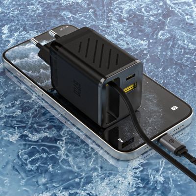 7. Ładowarka sieciowa Dudao A67EU GaN 67W z wbudowanym zwijanym kablem USB-C Power Delivery Quick Charge - czarna