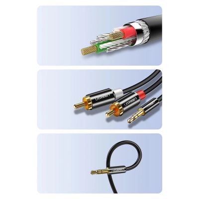 12. Kabel Ugreen AV116 10583 audio mini jack 3,5 mm (męski) / 2RCA (męski) 1.5m - czarny