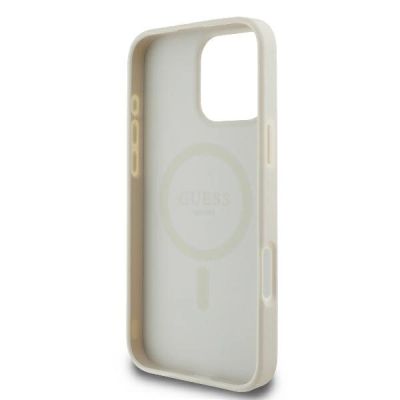 7. Etui Guess Peony Script Logo MagSafe na iPhone 16 Pro - białe