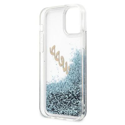 7. Etui Guess Glitter Vintage Script na iPhone 12 mini - niebieskie