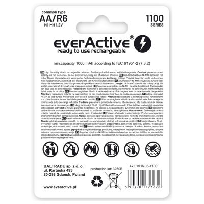 2. EVERACTIVE AKUMULATORKI AA / R6 EVERACTIVE NI-MH 1100 MAH INFINITY LINE - BLISTER 4 SZTUKI EVHRL6-1100