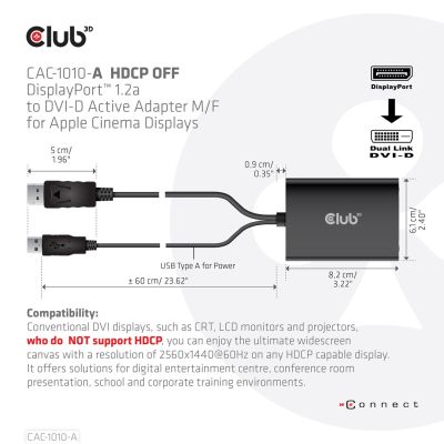 4. CLUB3D CAC-1010-A adapter kablowy 0,6 m DisplayPort DVI-D + USB Czarny