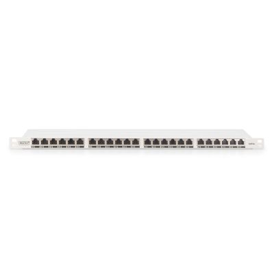 13. Panel krosowy high density 19'' 24x RJ45, LSA poziom, kat.6A, ekranowany, 0.5U, szary, prowadnica kabli