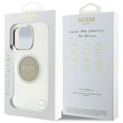 8. Etui Guess IML Metal Colored Circle Classic Logo MagSafe na iPhone 16 Pro Max - szare