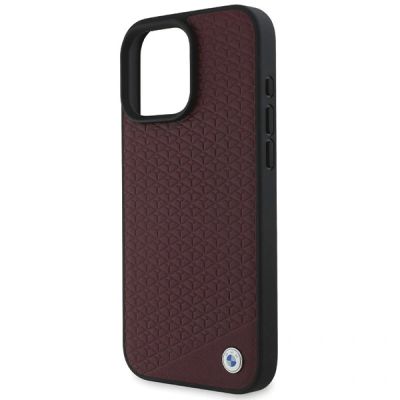 10. Etui BMW Sign Leather Diamond Metal Logo MagSafe na iPhone 16 Pro Max - czerwone