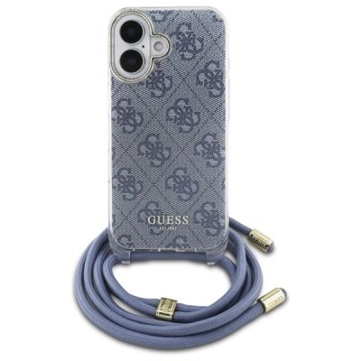 2. Etui Guess Crossbody Cord 4G Print ze smyczą na iPhone 16 - niebieskie