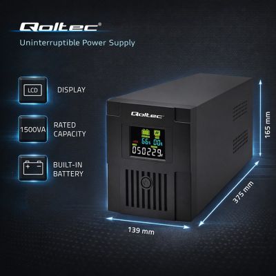 13. QOLTEC ZASILACZ AWARYJNY UPS LINE INTERACTIVE | MONOLITH | 1500VA | 900W | LCD | USB