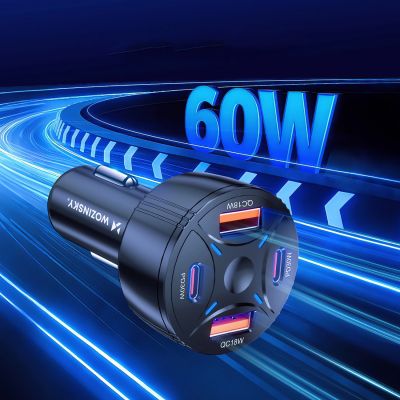 5. Ładowarka samochodowa Wozinsky WLS-04 60W 2xUSB-C 2xUSB-A - czarna