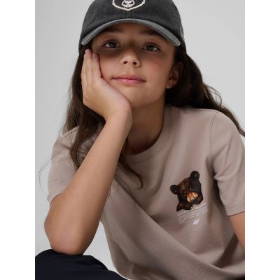 3. T-shirt regular z nadrukiem dziewczęcy 4F 4FJKAW26TTSHF4424-83S