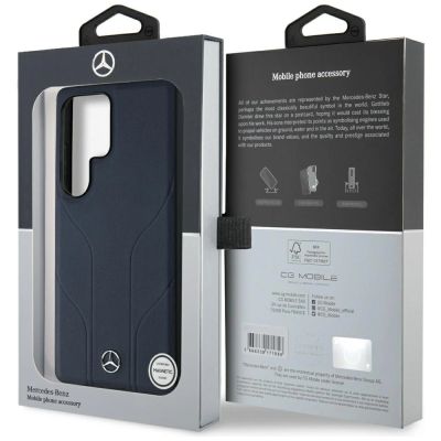 8. Etui Mercedes Leather Debossed Lines MagSafe na Samsung Galaxy S25 Ultra - niebieskie