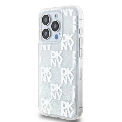 2. Etui DKNY Liquid Glitter Multilogo na iPhone 15 Pro - białe