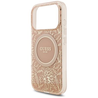 6. Etui Guess IML Flowers Electro Pearl Strap MagSafe do iPhone 17 Pro - różowe