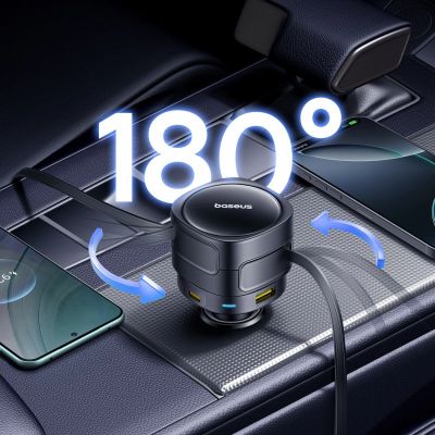6. Ładowarka samochodowa Baseus Enjoyment Max 90W 2 x kabel USB-C + USB-A + USB-C - czarna
