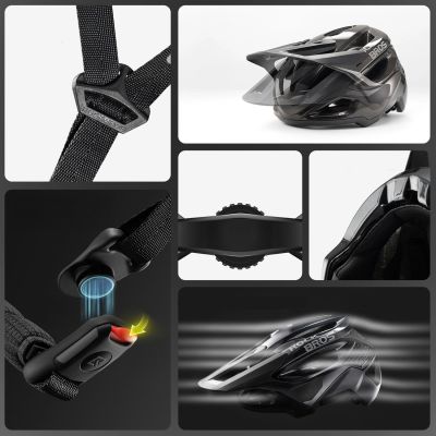 5. Kask rowerowy Rockbros LK-99 na rower górski z regulowanym daszkiem i zapięciem magnetycznym 58-62 cm - czarny